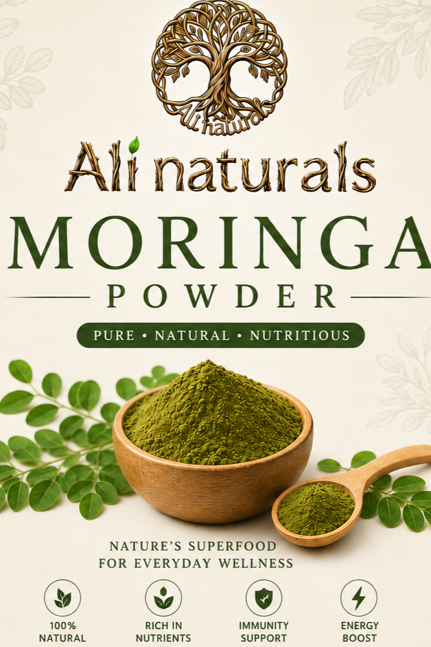 Ali Naturals Moringa Powder - retail and bulk packaging